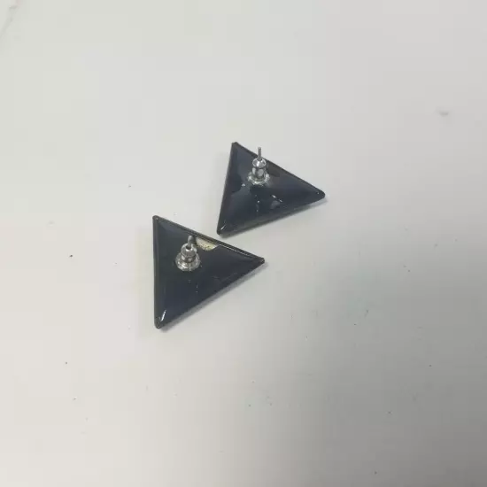 Vintage Pink Black Triangle Round Dome Pierced Earrings Mod 80s 90s