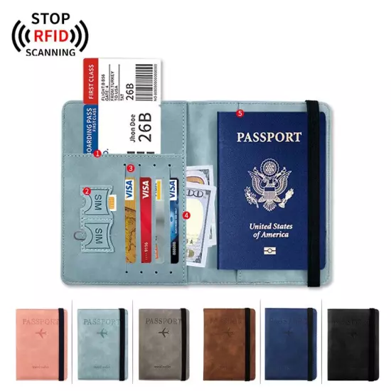 RFID Pu Leather Strap Passport Bag Holder Multi-Function ID Bank Card Wallet