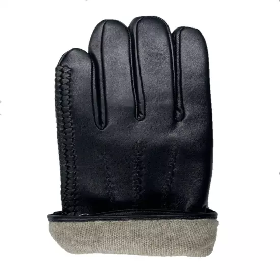 Men's GENUINE SHEEPSKIN soft leather Braided winter gloves w/ Cashmere lining 