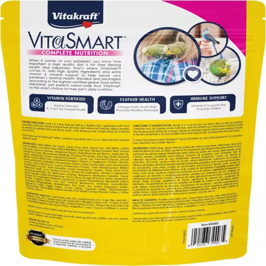 Vitakraft Vita Smart Gourmet Parakeet Food - Vitamin-Fortified - Daily Pet Bird 