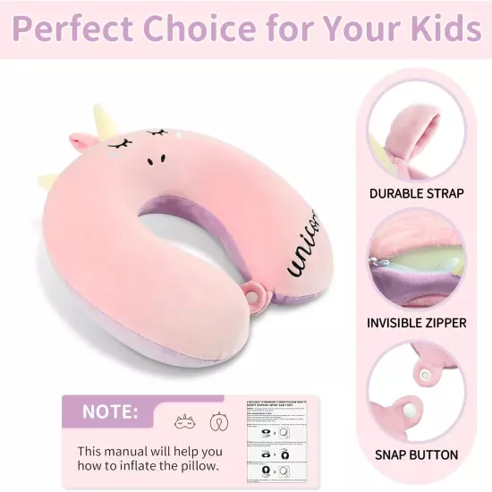 Neck Travel Pillow for Kids, Unicorn Airplane Memory Foam Pillow with Cute Sleep