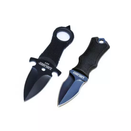 2PC Tactical Black FULL TANG NECK Knife FIXED BLADE MILITARY DAGGER [327 & 331]