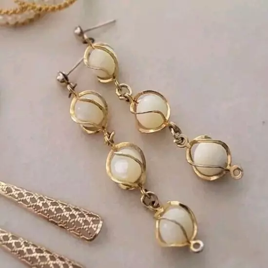 15pc. Lot | Pierced Earrings Necklace | Pearl Hoops | Gold-tone | Rhinestones