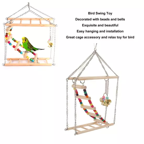 Parrot Bird Ladder Swing Toy Wooden Bead Hanging Swing Toy for Pet Bird Cage