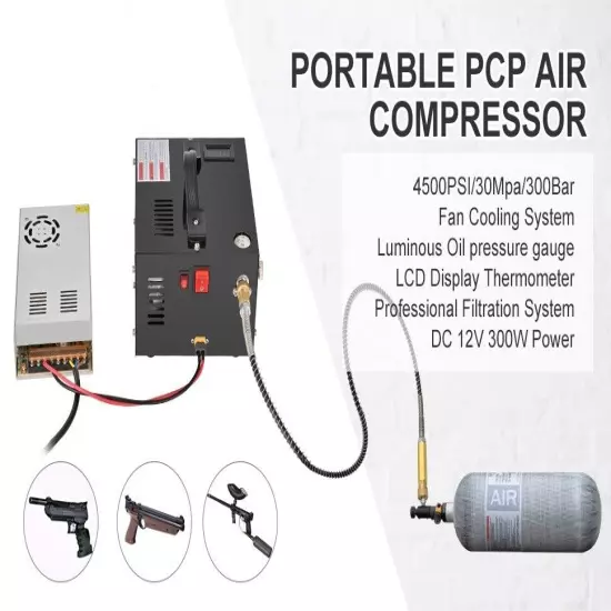 PCP Air Compressor w/Built-in Fan Manual-Stop Oil-free 4500PSI/30MPa Air Pump US