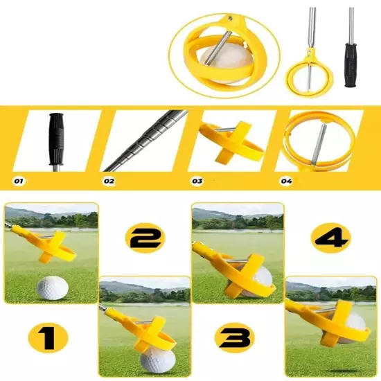 Golf adjustable 10 section telescopic stainless steel ball picker yellow