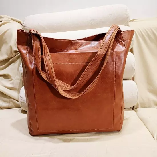 Soft Leather Tote Shoulder Bag, Waxed Leather Large Capacity Vintage Handbag Bag