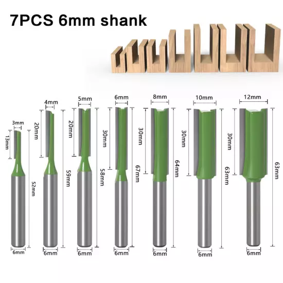 7PCS Router Bits Set 6mm Shank 3 4 5 6 8 10 12mm Diameter Double Z7Z5