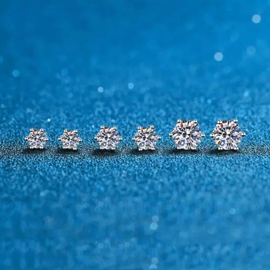 Moissanite Studs Earrings Real 14k Gold Over 925 Silver