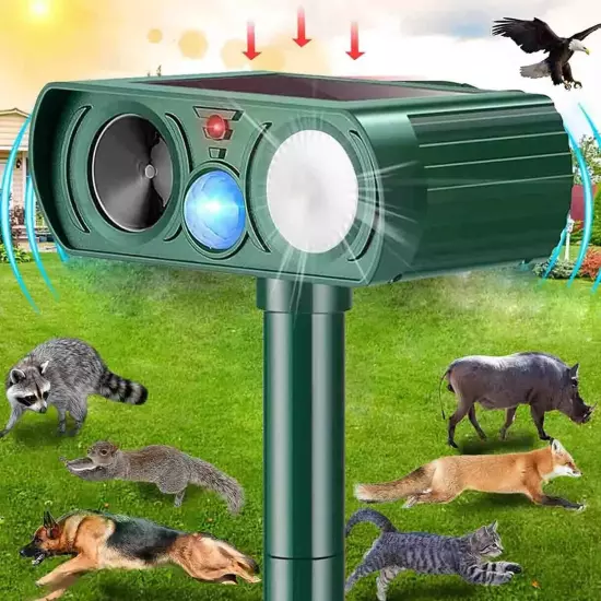 2024 Solar Ultrasonic Animal Repellent Dog Skunk Deer Raccoon For Garden Yard