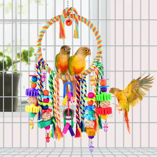 Bird Toys, Bird Swing Toy Bird Perch with Colorful Chewing Toys, Suitable for Lo