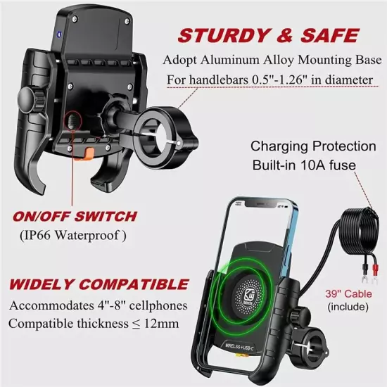 Motorcycle Phone Holder Wireless Charger Moto Motorbike Mirror Mobile Stand Supp