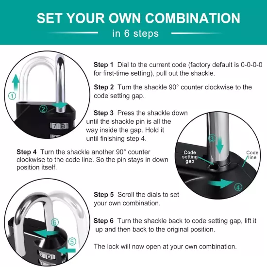 Combination Lock, 4 Digit Combination Padlock Outdoor, School Lock, Gym Lock (Pi