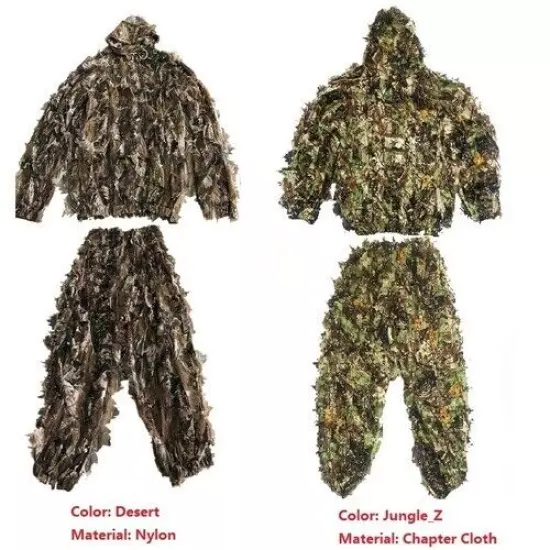 Mens Military Camouflage Clothes 3D Leaves Ghillie Suits Training Hunting Suits