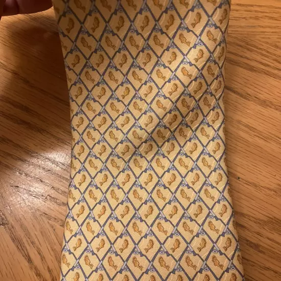 Brooks Brothers Country Club Silk Tie, Yellow & Blue Fish Design