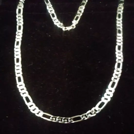 STAMPED 14K WHITE GOLD CLAD FIGARO CHAIN LINK NECKLACE 24 IN 5 MM + BONUS