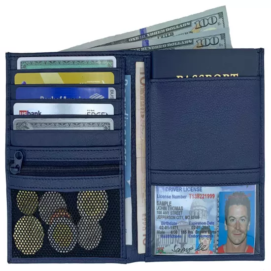 RFID Blocking Genuine Leather Travel Passport Wallet Holder