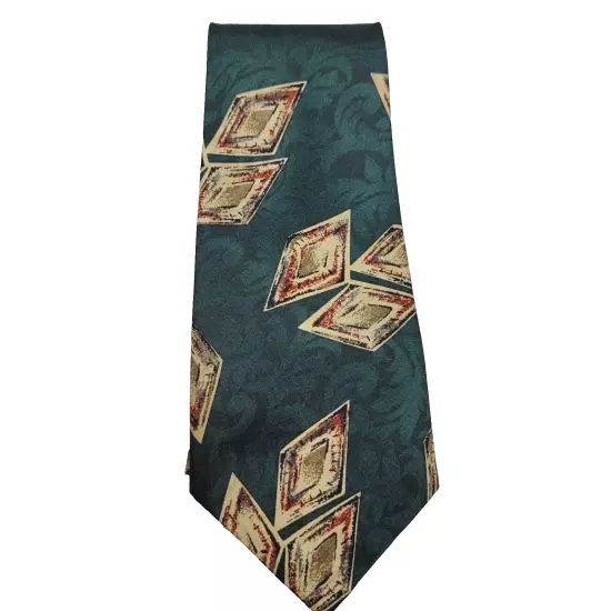 Green and Beige Falling Diamond Trio Pattern Ambassador Vintage Business Necktie