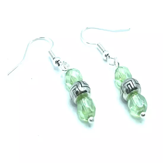 Brighton Nexus Etched Silver & Green Crystal Beads Dangle Custom Earrings