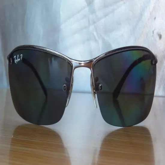 Ray-Ban Polarized RB 3183 Top Bar 004/9A Chrome rimless Gray green lens -Nr.Mint