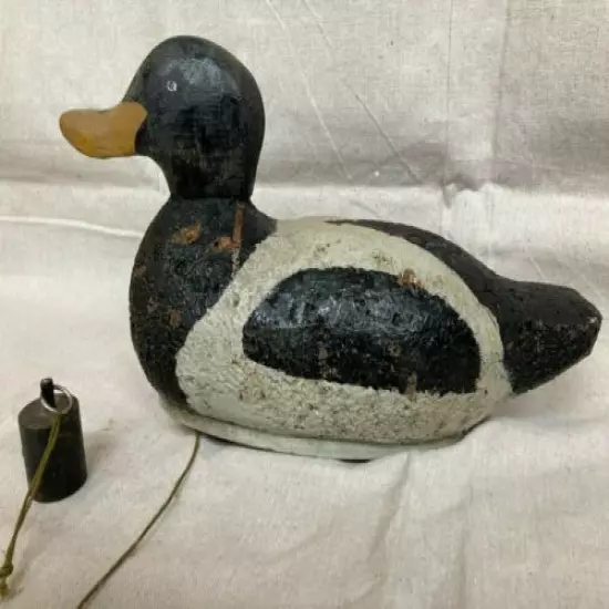 Vintage 14" Cork Duck Decoy with cord and weight