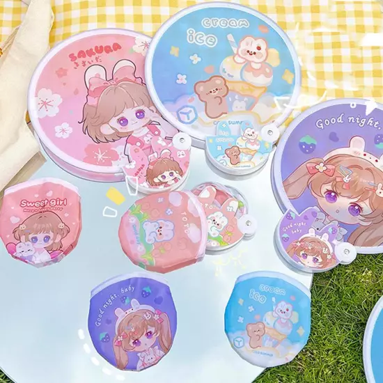 Foldable Cute Cartoon Hand Fan Summer Portable Small Round Fan D1P0