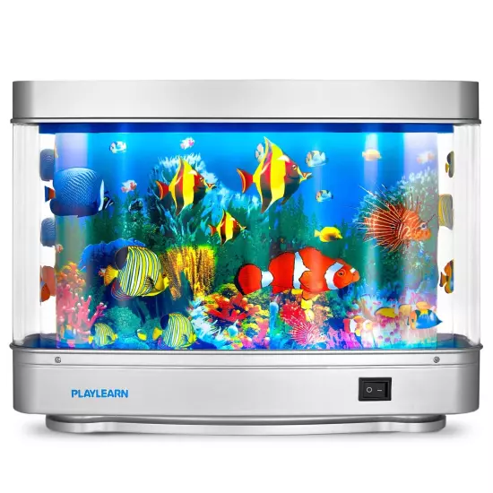 Playlearn Fake Fish Tank Mini Aquarium - Artificial Fish Tank with Moving Fis...