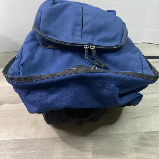 Vintage 90s Leather Suede Bottom Nike Bubble Swoosh Logo Backpack Blue Korea