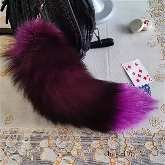 16"-18" Real Fox Fur Tail Keychain Bag Charm Purse Pendant Costume Cosplay Toys