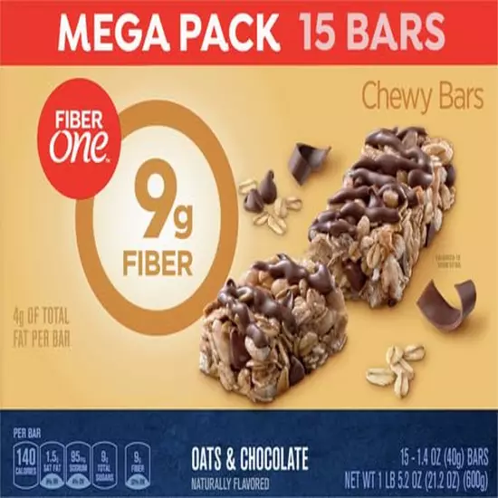 Chewy Bars, Oats & Chocolate, Fiber Snacks, Mega Pack, 15 Ct