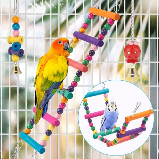 Bird Parakeet Toys,Swing Hanging Standing Chewing Toy Hammock Climbing Ladder Bi