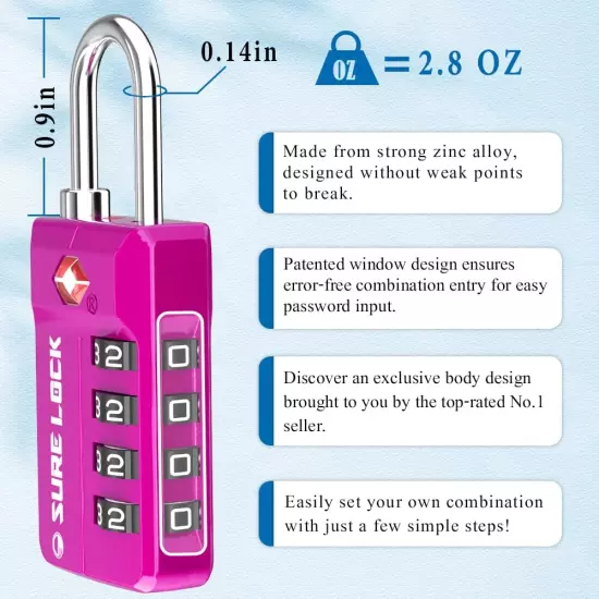 TSA Approved Luggage Locks, Open Alert Combination Lock for School Office & Gym 