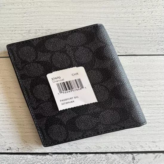 COACH 37479 Passport Case In Signature Canvas CHARCOAL