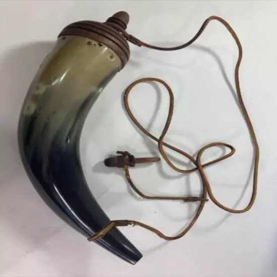 antique Powder Horn With Leather Strap