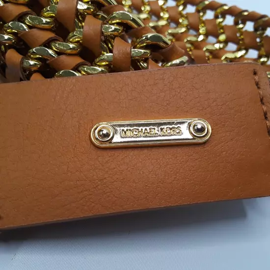 Ladies Michael Kors Brown Braided Chain Leather Belt 554022 Size M (Heavy)