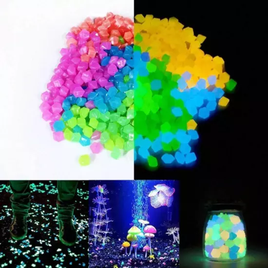 100Pcs Luminous Stones Fish Tank Aquarium Ornament Glow In The Dark Stones NEW~