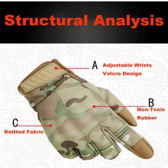 Tactical Touch Screen Full Finger Gloves for Men Airsoft Shooting Hunting Gloves