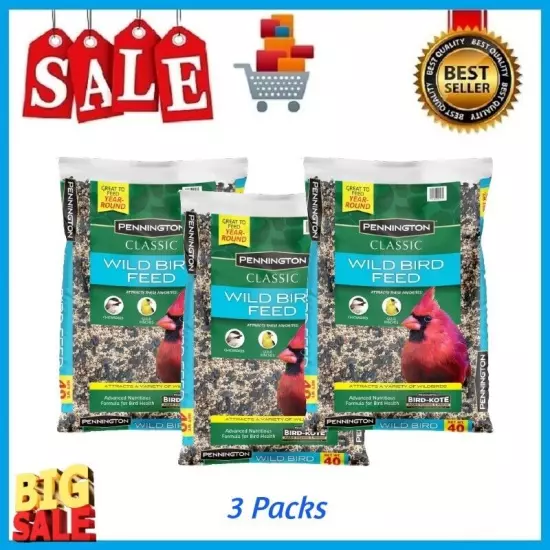 3 Pack Pennington Classic Dry Wild Bird Feed and Seed, 40 lb. Bag