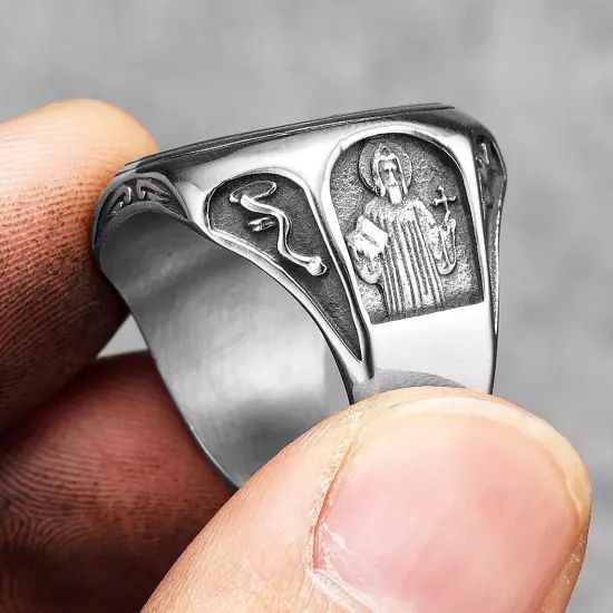 Catholic Saint Benedict Exorcism Amulet Men Rings Stainless Steel Size 7-13