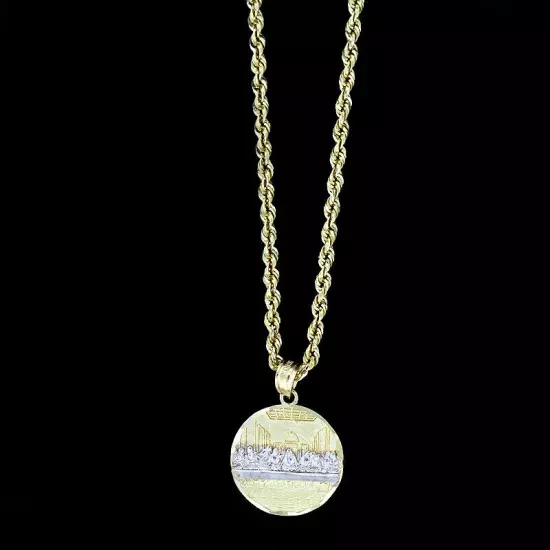 10K Yellow Gold Last Supper Jesus Charm Pendant With 2mm Rope Chain Necklace Set