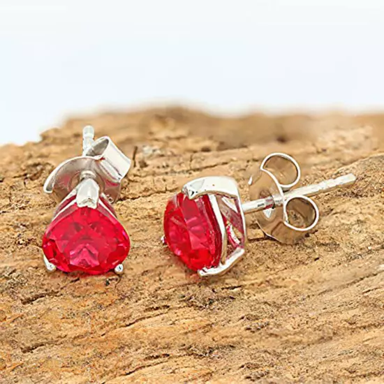 2Ct Heart Simulated Ruby Stud Earrings 14K White Gold Plated Gift For Women's