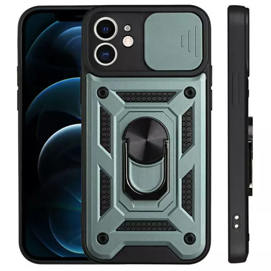 For iPhone 16 15 14 13 12 11 Hybrid Shockproof Case Camera Lens Cover Ring Stand