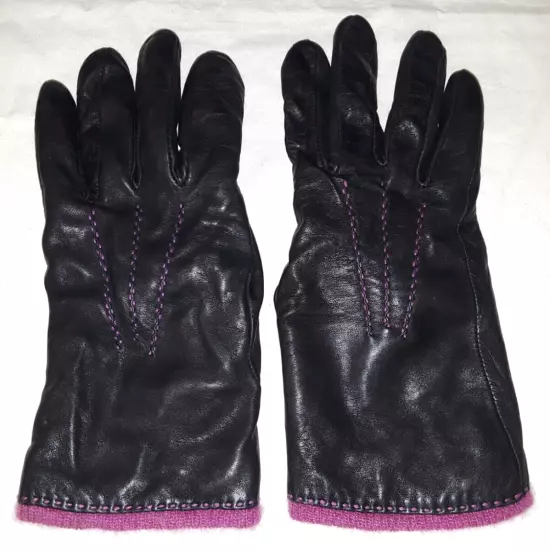 Cire cashmere-lined black leather gloves womens size 8