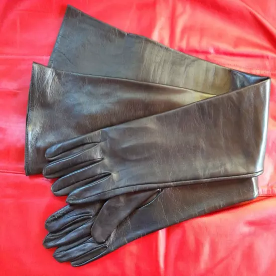 ULTRA LONG Size 8 BLACK UNLINED KID LEATHER GLOVES FORMAL EVENING BOUDOIR