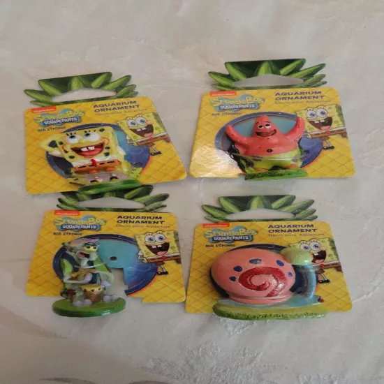 Sponge Bob Aquarium Figure/Ornament x4 Gary, Squid, Patrick, Sponge Bob NIP