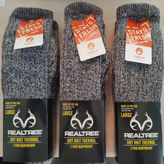  6 Pairs Realtree Dry Knit Thermal Gray Socks Large Thick & Warm