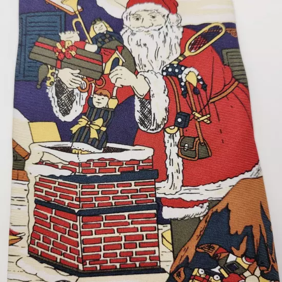 Mark Pendleton CHRISTMAS SANTA on Roof w Toys Blue Vintage POLYESTER Necktie