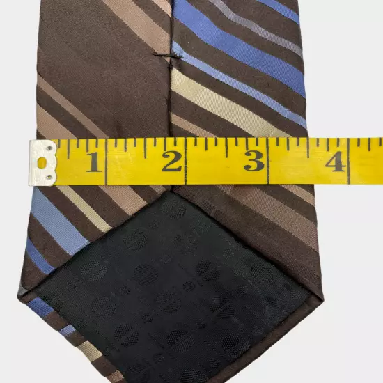 Perry Ellis Portfolio Brown Blue Repp Striped Necktie Silk Tie 3.5" x 60"