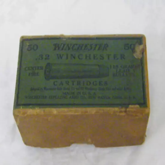 Vintage Winchester .32 Center Fire 115 Grain Lead Bullets Cartridges Box