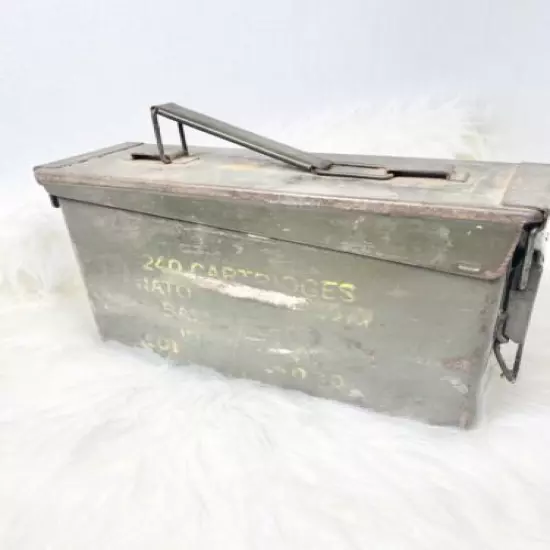 Nato Ammo Box Holds 240 Cartridges War Emco Bullet Case Metal Vintage Empty